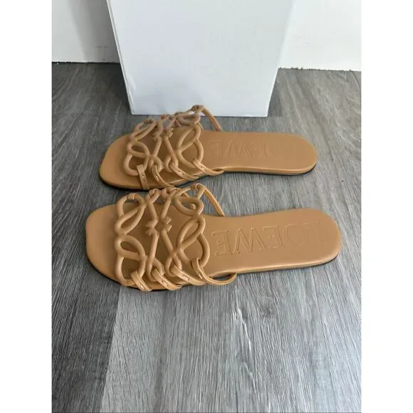 LOEWE Petal Anagram leather slides in Tan EU 38/ US 8 $890 - Picture 8 of 14